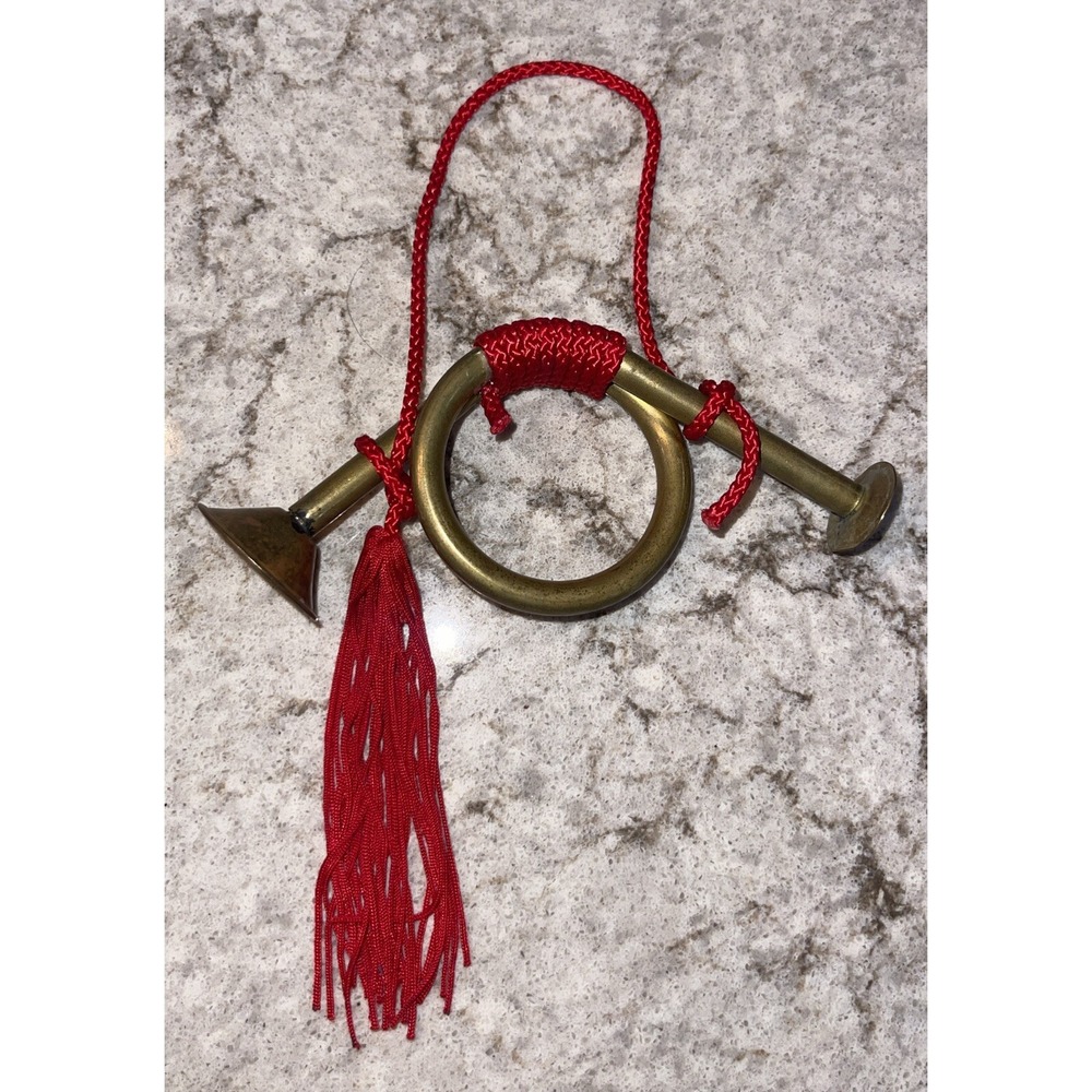 Vintage Gold Brass French Horn Christmas Ornament Orchestra Band 6" Tassels
